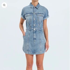 Denim Shirt Dress - Light Blue Short Sleeve Jean Dress